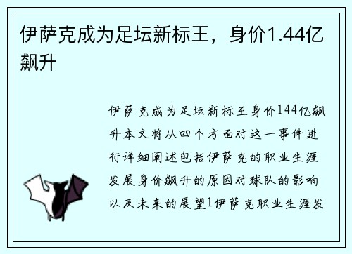 伊萨克成为足坛新标王，身价1.44亿飙升